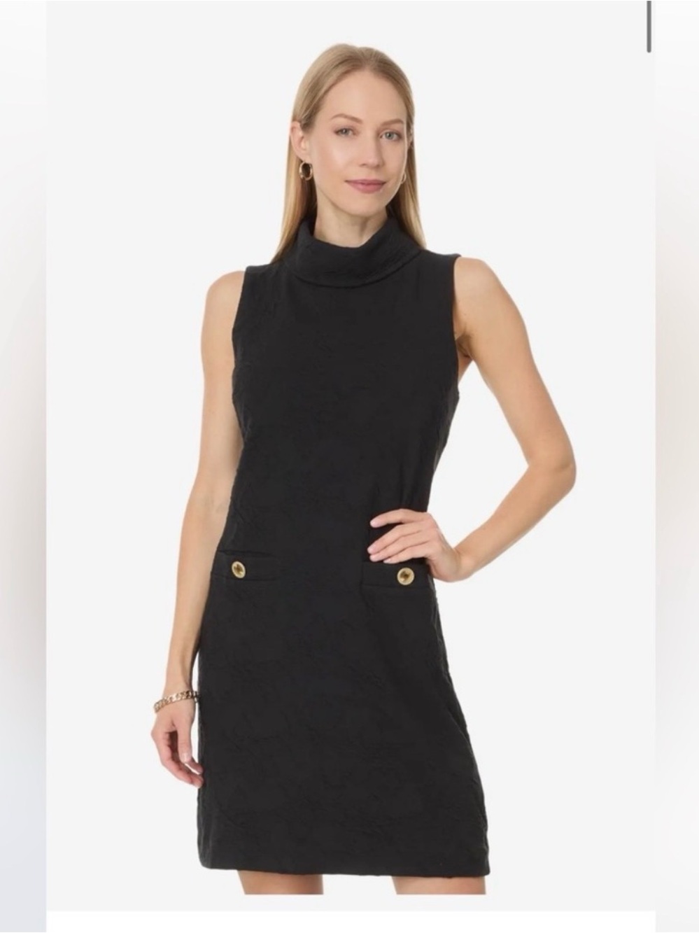 Lilly Pulitzer Black Sleeveless Turtleneck Shift Dress with Gold Buttons